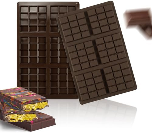 VFFNFF 2 Pezzi Stampo per Cioccolato in Silicone, Rettangolari Stampi in Silicone Stampo Tavoletta Cioccolato, Senza BPA, Richiedi Zucchero, Cioccolato, Torta, Gelato