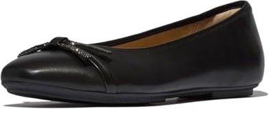 DELICATO Glitz-Bow Leather Ballet Flats Black