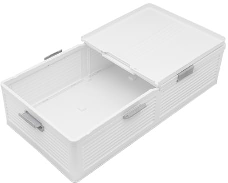 Boîte de rangement sous le lit avec roulettes - Design empilable - En plastique - Avec couvercle plat - Blanc