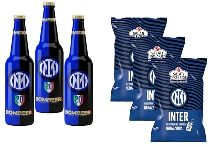 Bombeer del INTE.R 3 Bottiglie da 33cl + 3 Patatine da 25gr - Birra Originale By Christian Vieri - Puro Malto Bottiglie di Vetro - Made in Italy