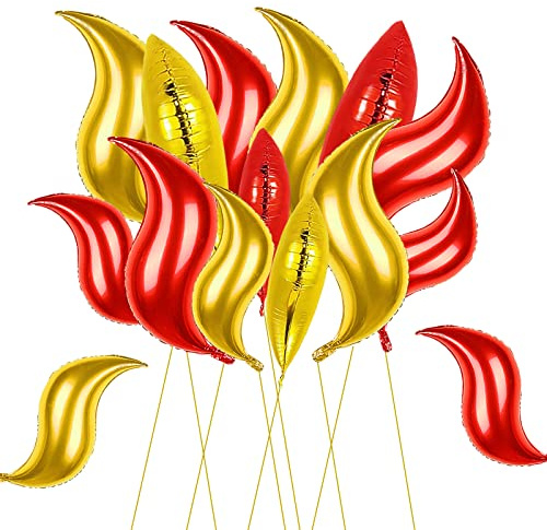 16 decorazioni per palloncini a fiamma, palloncini in Mylar a forma di fiamma, palloncini in lamina a forma di S, palloncini metallici rossi e oro, grandi palloncini a fiamma forniture di compleanno