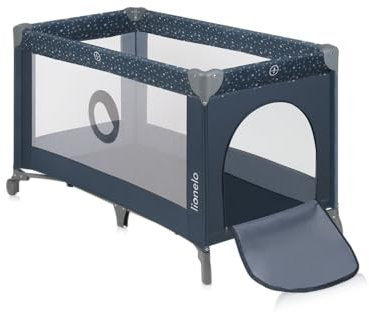 Lionelo Stefi Baby Kinderbett, Reisebett ab Geburt bis 15 kg, Seiteneingang, Sicherungssystem LockGuard, Blockade der Räder, Tragetasche, zusammenklappbar