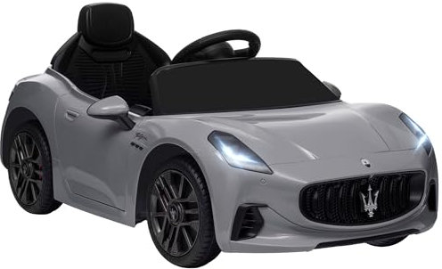 AIYAPLAY Kinder Elektroauto 12V Kinderauto mit 2,4 GHz Fernbedienung, 2 Motor, Kinderfahrzeug mit Hupe, LED, Musik, Sanftstart, Elektrofahrzeug mit Hilfsrad, für 3-5 Jahre Kinder, Grau