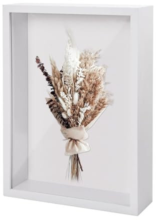 Cadre 3D Profond avec Vitre: 22,7 x 31,4 cm Cadre Vitrine Profond A4 Cadre Photo 3D à Remplir (Blanc)