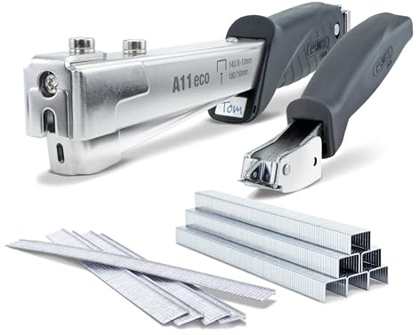 Tacwise 1793 ECO Grapadora/Clavadora de Martillo A11, con 500 Grapas Tipo 140, 500 Clavos Tipo 18G y ECO Quitagrapas