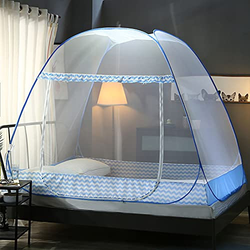 Zanzariera da viaggio per letto, con cerniera, protezione contro gli insetti, blu, 100 x 190 x 100 cm, leggera, portatile, per campeggio e uso all'aperto