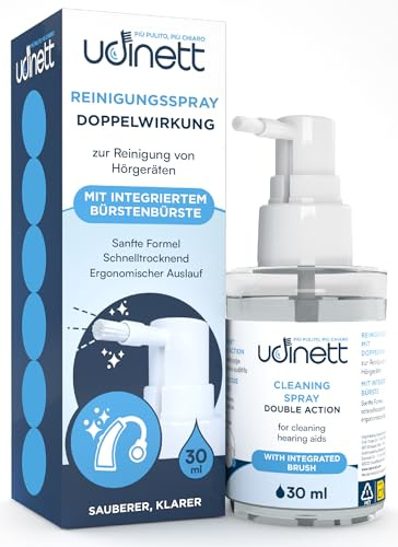 Limpiador de Audífonos en Spray - Limpiador con Cepillo Udinett 30ml - Elimina la Suciedad y Cerumen Efecto Limpio Inmediato - Limpieza de Auriculares Bluetooth - Fórmula sin Alcohol