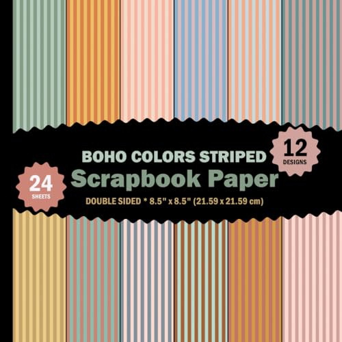 Boho Colors Striped Scrapbook Paper: 24 Aesthetic Stripes for Origami, Mixed Media, Journals, Collages, Decoupage - 12 Designs - 2 Sheets/Design - 8.5x8.5