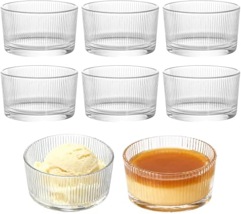 Aarcyye Små dessertskålar av glas, dessertglas set om 8 st, 200 ml, transparenta små dessertskålar, dessertglas set glas, dessertkoppar med vertikala ränder, för tiramisu, Panna Cotta