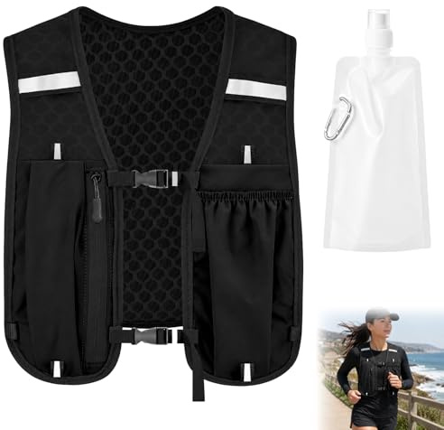 Gilet De Course Léger avec Bouteille d'eau Pliable, Sac À Dos D'hydratation De Course avec Porte-Téléphone Et Stockage, Gilet Hydratation pour Courir Randonnée Cyclisme Trailrunning Marathon