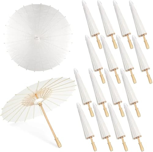 LYXYGMV 60/84 cm pappersparaplyer för bröllop med trähandtag, vitt, DIY, rustikt, för fotografering, babyshower, festdekoration (3PCS-60 cm)
