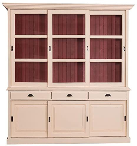 Casa Padrino Landhausstil Küchenschrank Antik Cremefarben/Rot 206 x 53 x H. 219 cm - 2 Teiliger Küchenschrank mit 6 Schiebetüren und 3 Schubladen