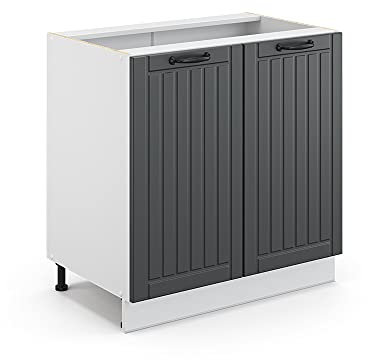 Vicco Spülenunterschrank Fame-Line, Anthrazit/Weiß, 80 cm mit Regal, ohne Arbeitsplatte