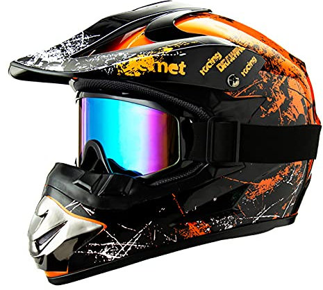 DZQUY Reithelm, Herren, für Kinder, Eagle, Motiv Visor, staubdicht, beschlagfrei, zum Schutz der Sicherheit, für Jungen, Mädchen, elektrisch, Dirt Bike, BMX, S