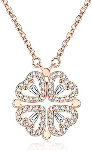 Jrêveinfini Kleeblatt Kette Halskette Damen Silber 925 Rosegold, Kleeblatt Glücksbringer Kette Anhänger Mädchen Kinder, Weihnachten Geschenk für Frauen Mama