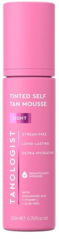 Tanologist Light Self Tan Mousse, Tinted Self-Tanning Mousse, Streak-Free, Glow, No Fake Tan Smell Or Orange Tone, Long Lasting, Tanner Foam, Clean Ingredients, Vegan, 6.76 fl. oz/200 ml Bottle