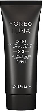 FOREO LUNA - Crema de afeitar 2 en 1 y crema espumosa limpiadora - Espuma de afeitar para hombres - Gel de lavado facial y afeitado - Vitamina E y aceite de oliva - Protección contra quemaduras de