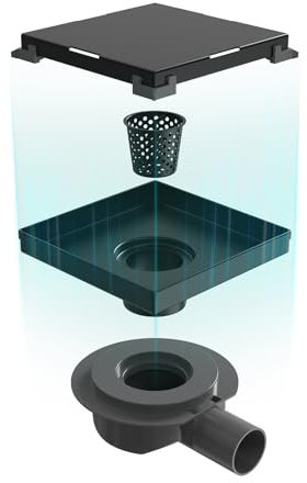 EMKE Ablaufgarnitur Duschwanne, Duschablauf mit Siphon Duschrinne, Geruchsverschluss und Haarsieb, Abfluss Ablaufloch set für Duschwanne, Schwarz