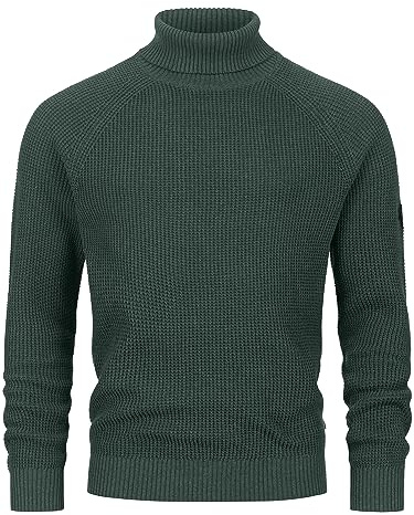 Indicode Herren INHarlan Fein-Strickpullover aus Baumwolle mit Rollkragen und RIPP-Bündchen Army, XL
