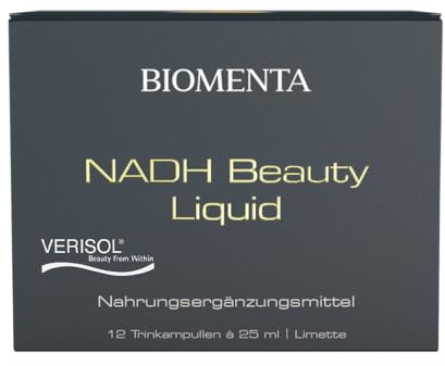 BIOMENTA NADH Beauty Liquid - Hochdosierter Wirkstoffkomplex - 12 trinkfertige Ampullen/Packung – Geschmack: Limette - Premiumqualität