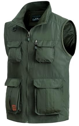 MeiLayM Hombres Chaleco de Pesca Al Aire Libre Chaleco Secado Rápido Chaleco Multi Bolsillo Chaleco Viajes Deportes Ligero Sin Mangas Chaqueta Fotografía Caza Cámping Chaleco Verde,L