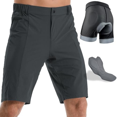 Wulibike Mountain Bike Shorts for Men,4D Padded Loose-fit Removable Underwear,Cycling Biking Shorts Mens with Zipper Pocket Grey X-Large