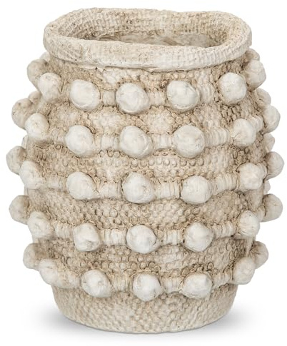 Oairse Rustic Farmhouse Vase, Boho Beige Vase for Pampas Grass Small Textured Knotted Vases for Flowers Decorative Cement Floral Vases for Home Decor, Living Room, Dining Table, 15cm