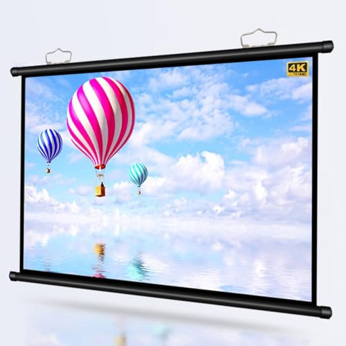 GSKDZG Pantalla De Proyección 40 50 60 72 Pulgadas Pantalla Proyector Enrollable Manual Pantalla De Cine En Casa En Pared para Interior Exterior, HD 4K Antiarrugas(50 Inch (16:9))