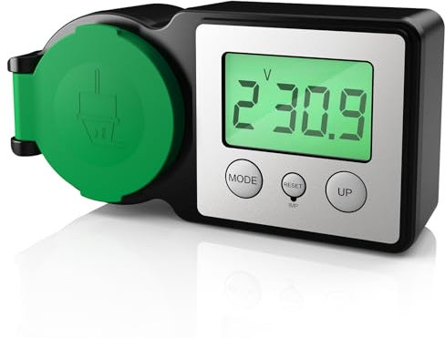 GreenSun Stromzähler für Steckdose Energiekostenmessgerät - Stromzähler für Balkonkraftwerk Einspeisezähler Outdoor IP44 Stromkostenmessgerät 5 Modi Einspeisemessgerät mit Hintergrundbeleuchtung