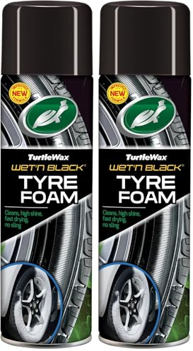 Turtle Wax 53145 Wet & Black Tyre Dressing Foam Car Wheel Shine No Sling 500ml Aerosol (Pack of 2)