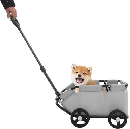 DOPBENT Hundewagen für Mini-Haustiere, Zusammenklappbarer Hundewagen, Haustierwagen 4 Räder für Reisen Einkaufen für Hunde Katzen (Grau)