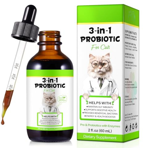 Probiotic for Cats, 3 in 1 Cat Probiotic Supplement Help Digestive, Cat Probiotics for Gut Health, 60ml