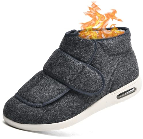 AEHO Scarpa Uomo per Fascite Plantare Scarpe X Diabetici Lana Caldo Inverno Ginnastica Donna Estive Pantofole Leggere con Hook And Loop Larghi Comodi Anziani,Grigio,40 EU