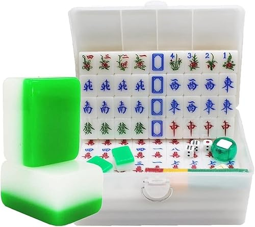 MahJongg Kakel Set Kinesiskt Mahjong Spel Set Inkluderar 146 Kakel tärningar 3 tärningar och förvaringsbox (för spel i kinesisk stil)