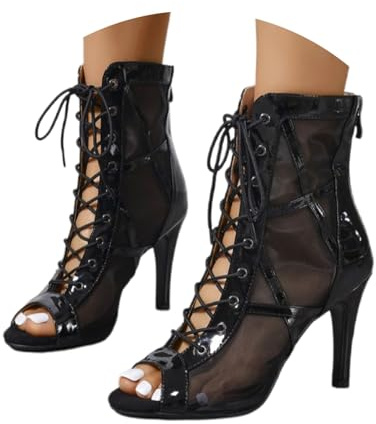 Talons Femme Sexy 7cm - Heels Dance Shoes pour Cours de Danse, Sandales à Talons Hauts avec Bouche de Poisson et Lacets Réglables, Confortables pour Soirée, Club ou Usage Quotidien - Noir#131f