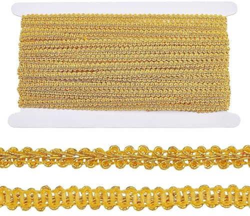 SIXHAOBU 55 Yardas Trencilla Rizada Dorada, 8 mm Trencilla Metálica, Trencilla Rizada de Poliéster, Cinta Borde Ciempiés Bordada en Oro para Coser, Tapicería, Cortinas, Ropa, Decoración