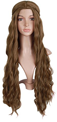 MapofBeauty 30 Pollic/75cm Monochrome Incidere Frange Donna Lungo Medio Wavy Ricci Cosplay Intrecciato Parrucche (Lino Marrone)