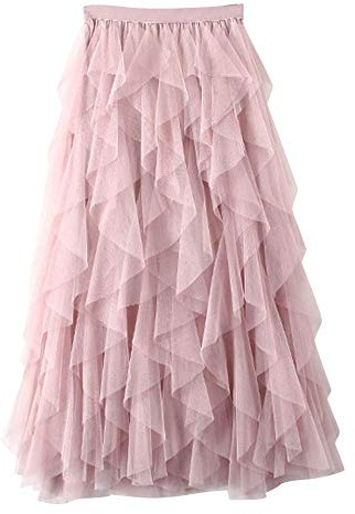 Faldas Tul Mujer Falda Cintura Elástica Tutu Princess Falda De Columpio Irregular Plisada Falda Pink