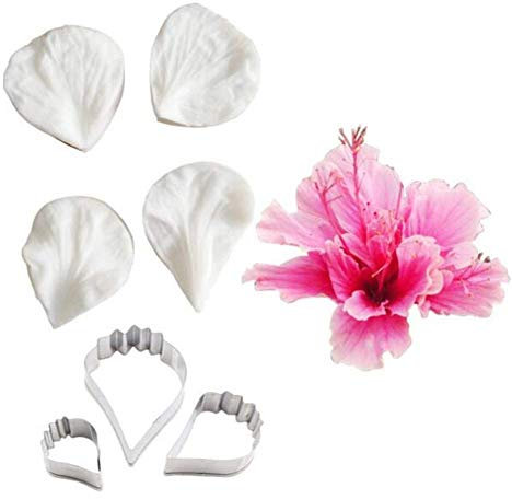 3D Fiore Petalo Foglie Veiner&cutter Stampo in Silicone Acciaio Inox Ripieno Taglierino Set, per Cottura, Decorazione Dolci Attrezzo Teglie e Sugarcract Cioccolato Gumpaste Torta Decorativo - Ibisco