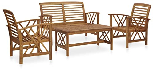 vidaXL Juego de Muebles de Jardín 4 Piezas Mobiliario Exterior Hogar Cocina Terraza Mesa Silla Asiento Suave con Respaldo Madera Maciza de Acacia