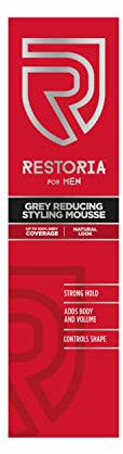 Restoria Mousse per lo styling grigio da uomo - Mousse per capelli che aiuta a sbarazzarsi dei tuoi grigi e dare uno stile di lunga durata, copertura fino al 100% grigia - Vegan, 200 ml
