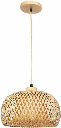 FRIDEKO HOME Pendelleuchte Rattan Ø26cm,Natürlicher Bambus Hängelampe Esstisch mit E27 Fassung,Boho Lampe Deckenlampe Korb Lampenschirm Rattan für Schlafzimmer Wohnzimmer Flur Küche (Ohne Glühbirne)