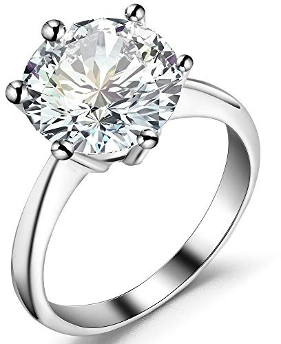 Jude Jewelers Stainless Steel 1 to 4 Carat Cubic Zircon Simulated Diamond Solitaire Wedding Engagement Ring (4 Carat, 7.5)