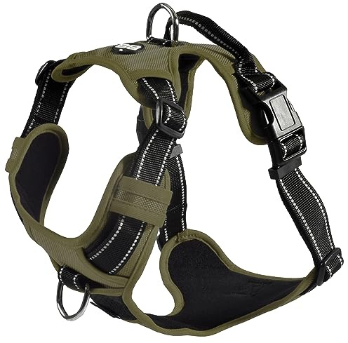 Bobby Rando Walk - Harnais pour Chien, Harnais pour Chien Moyen Petit Grand Nylon, Sûr, Confortable, Réfléchissant, Ajustable, Kaki, S/32-48x1,6 CM