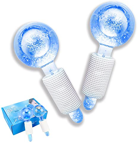 Smasener 2PCS Facial Ice Globes, Globes de Glace Massage Visage, Massage Visage Hockey sur Glace, Ice Globes for Fciales, Anti Ageing, Reduce Puffy and Wrinkle (Emballé par paire, Bleu)