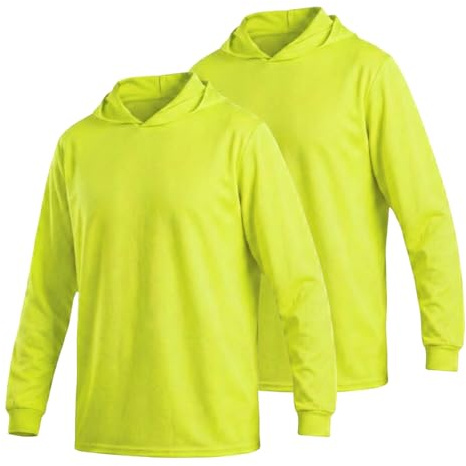 HYCOPROT Hi Vis Safety Shirts with Hood High Visibility Long Sleeve T Shirt Construction Work T-Shirts Hoodie for Men Women Protective Workwear Camisas de Construcción para Hombre, Meets ANSI/ISEA