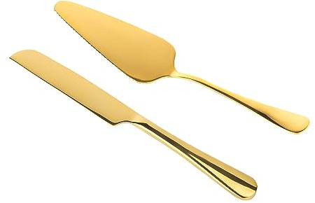 2 Pezzi Set di Coltelli Torta, Acciaio Inossidabile Set Taglio Torta Set Coltelli e Posate per Torte Nuziali Set di Tagliapasta per Matrimonio Compleanno Celebrazione (Oro)