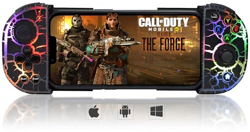 Joso Phone Game Controller for Android/iPhone/PC, Wireless Controller for iOS with Unique Cracked Surface Design/RGB Lightning Programmable/Turbo, Play Call of Duty Mobile, Genshin Impact & More