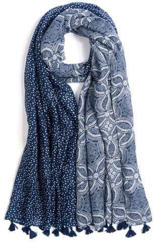 QIUTIMIY Bufanda para mujer, ligera, suave, floral, estampado de leopardo, bufanda para otoño e invierno, chal con flecos, Empalme-azul marino, 180*85cm
