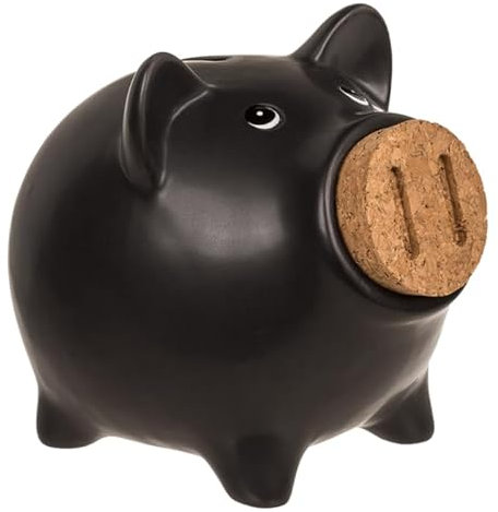 Tirelire cochon en céramique originale avec bouchon en liège en museau (noir)